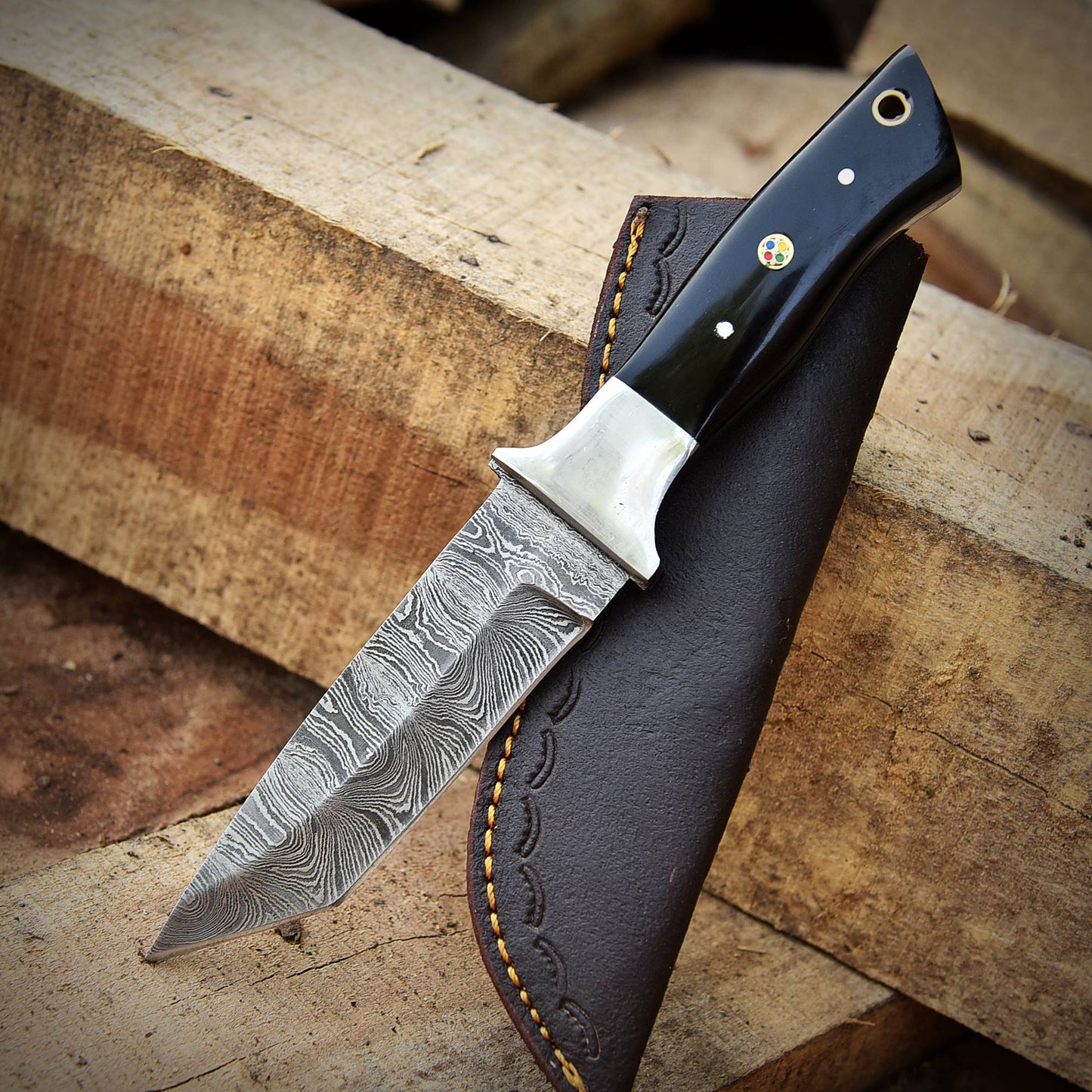 Custom Handmade Damascus Steel EDC Hunting Camping Skinning Knife