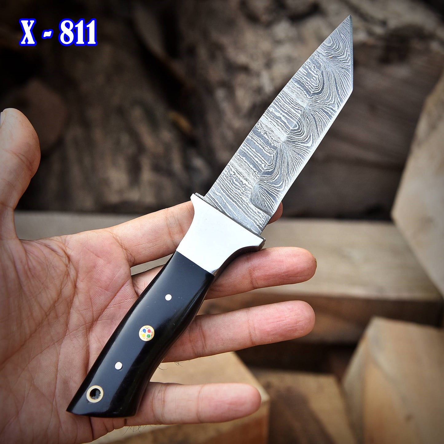 Custom Handmade Damascus Steel EDC Hunting Camping Skinning Knife