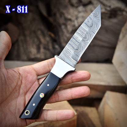 Custom Handmade Damascus Steel EDC Hunting Camping Skinning Knife
