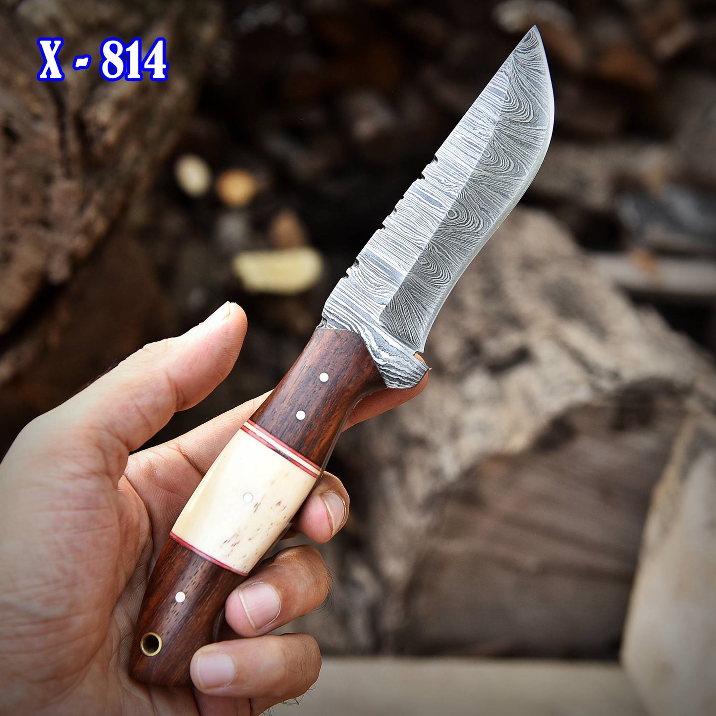 Handmade Damascus Steel Fixed Blade Bushcraft  Skinner Knife With Sheath