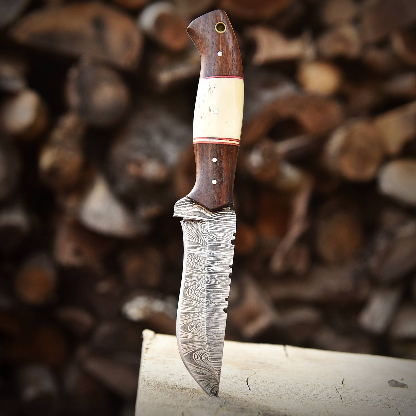 Handmade Damascus Steel Fixed Blade Bushcraft  Skinner Knife With Sheath