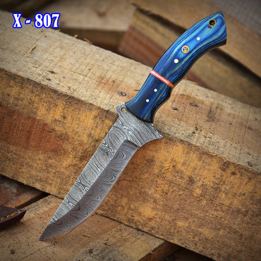 Custom Handmade Damascus Steel Full Tang Skinner Hunting Knife With Sheath