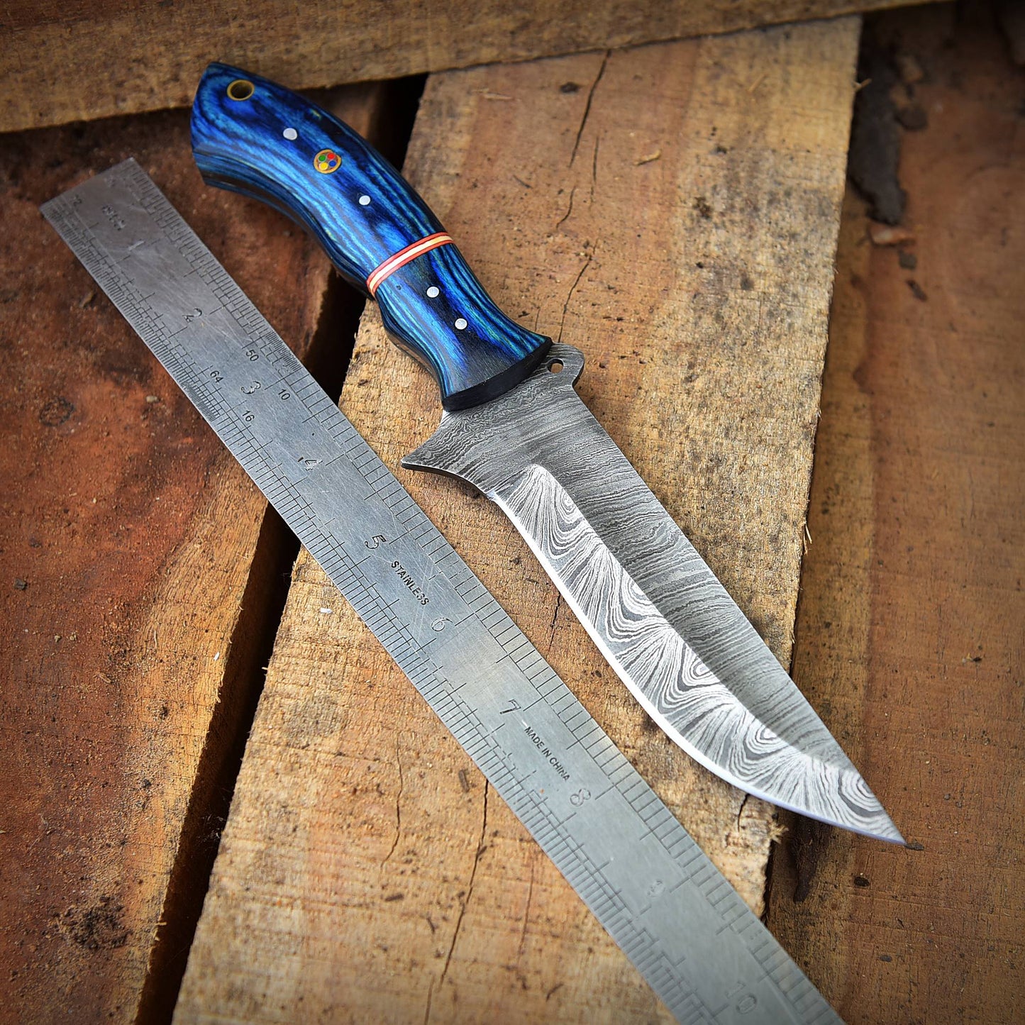 Custom Handmade Damascus Steel Full Tang Skinner Hunting Knife With Sheath