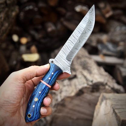 Custom Handmade Damascus Steel Full Tang Skinner Hunting Knife With Sheath