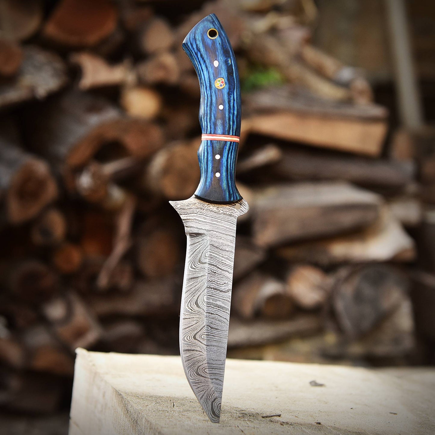 Custom Handmade Damascus Steel Full Tang Skinner Hunting Knife With Sheath