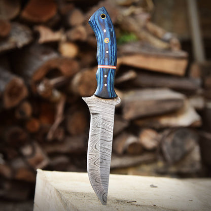 Custom Handmade Damascus Steel Full Tang Skinner Hunting Knife With Sheath