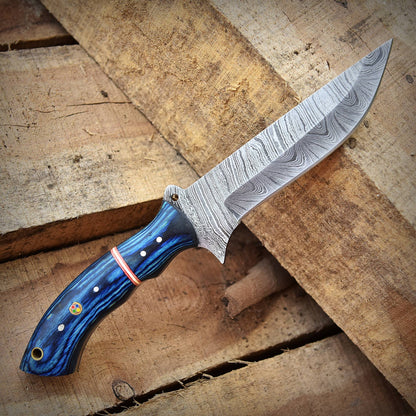 Custom Handmade Damascus Steel Full Tang Skinner Hunting Knife With Sheath