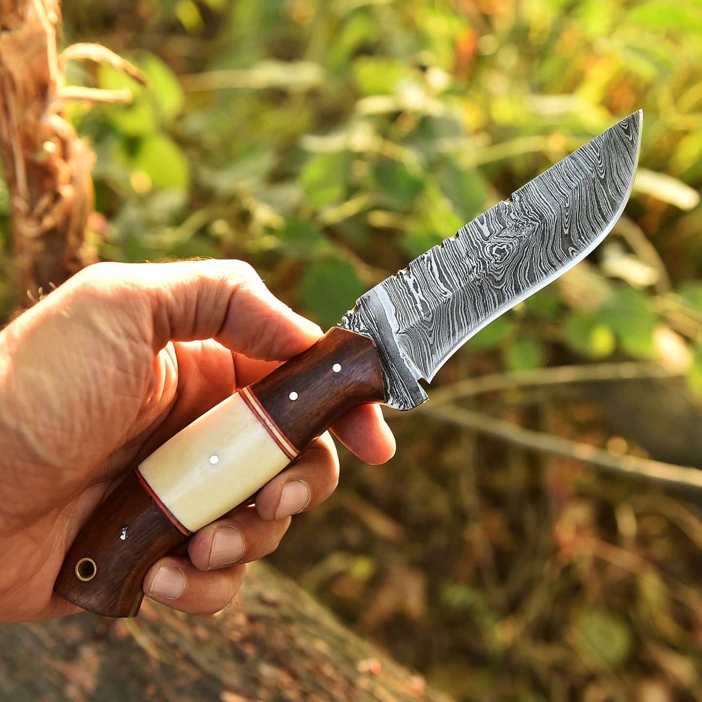 Handmade Damascus Steel Fixed Blade Bushcraft  Skinner Knife With Sheath