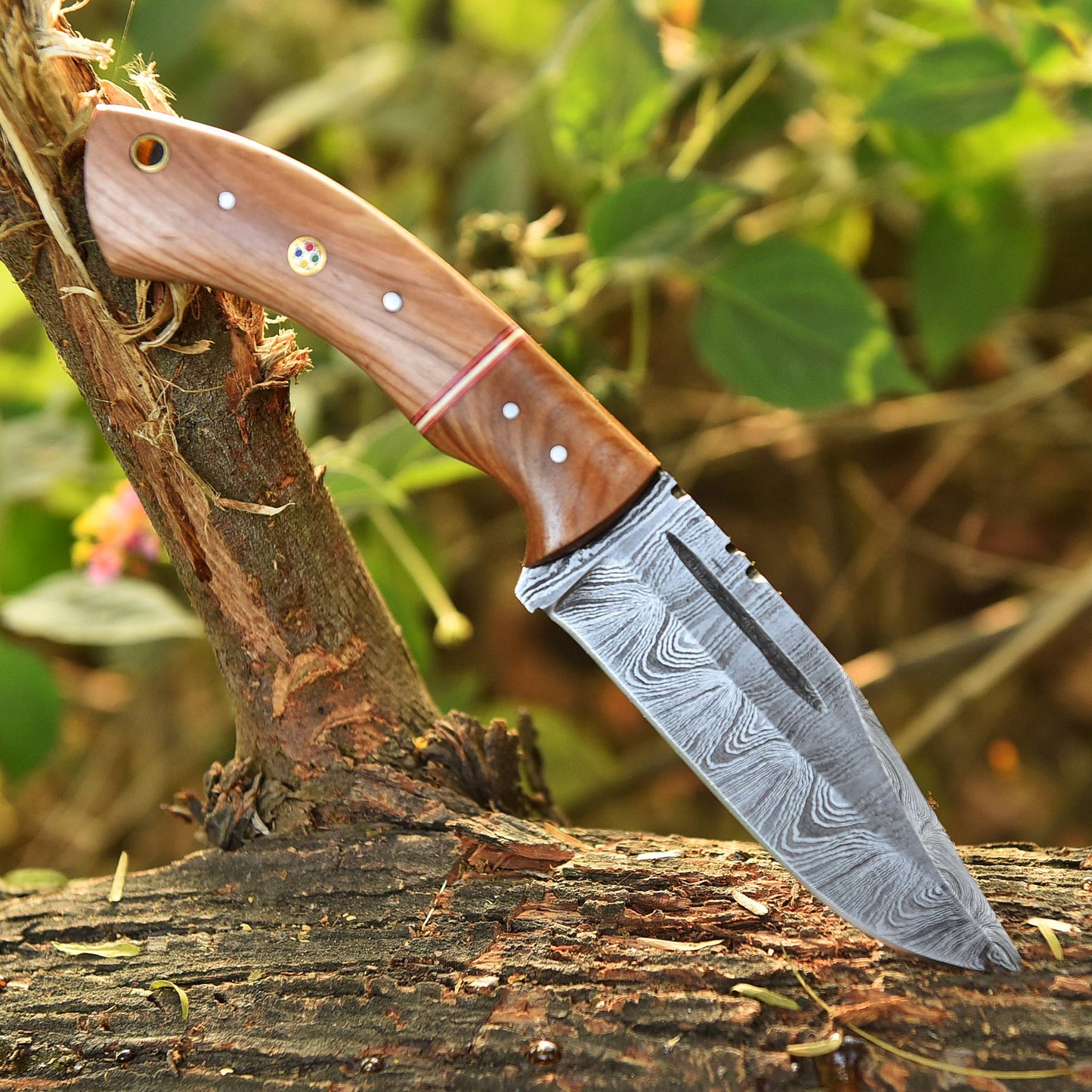 Handmade Damascus Steel Outdoor Hunting Skinner Knife Wood Handle
