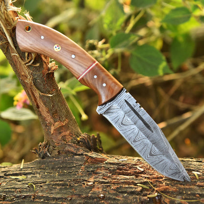 Handmade Damascus Steel Outdoor Hunting Skinner Knife Wood Handle