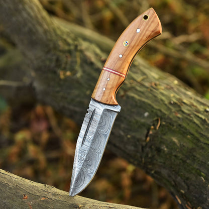 Handmade Damascus Steel Outdoor Hunting Skinner Knife Wood Handle