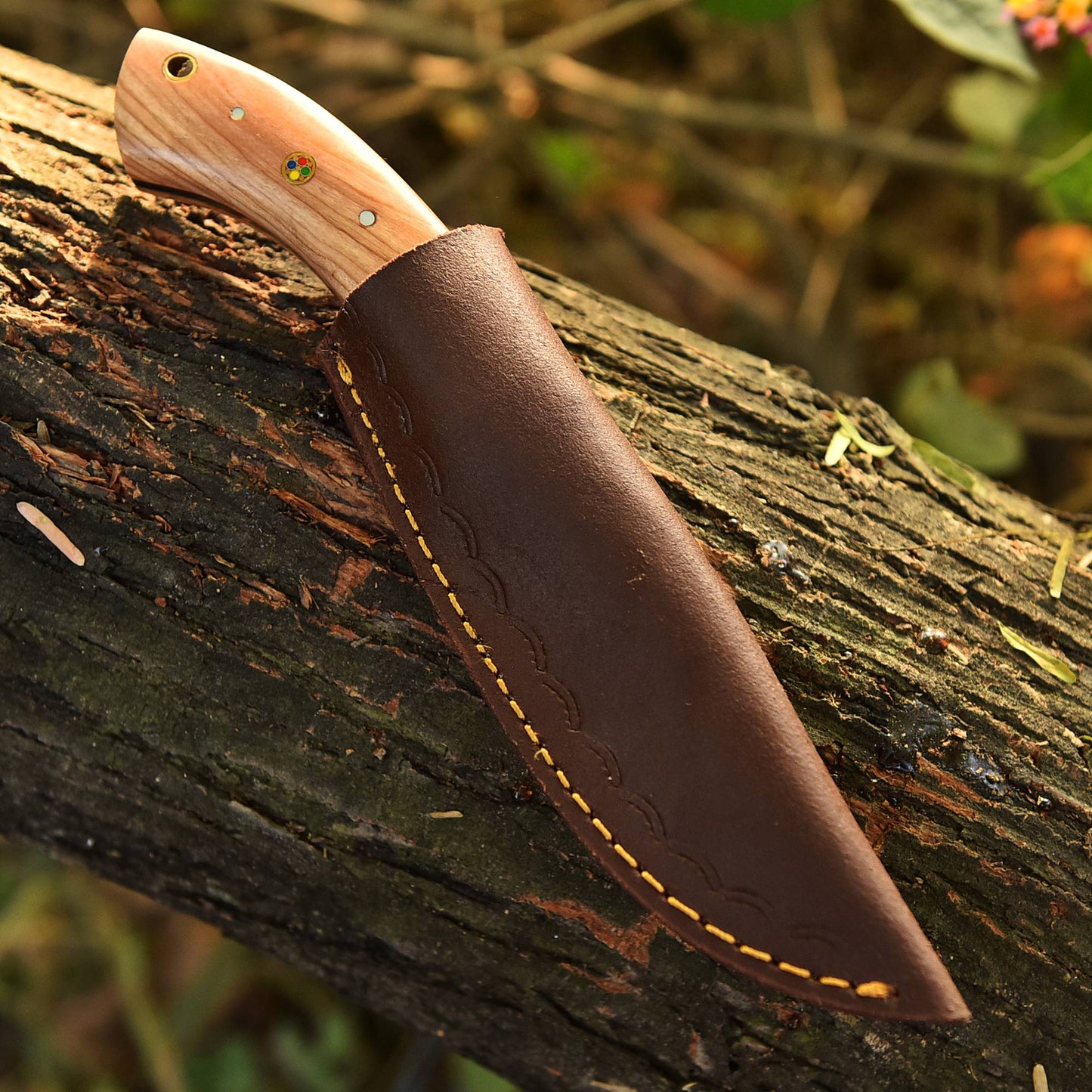 Handmade Damascus Steel Outdoor Hunting Skinner Knife Wood Handle