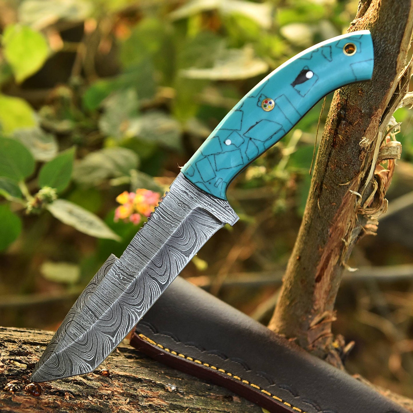 Custom Handmade Damascus Steel Blade Hunting Skinner Knife With Sheath