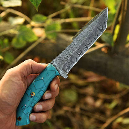 Custom Handmade Damascus Steel Blade Hunting Skinner Knife With Sheath