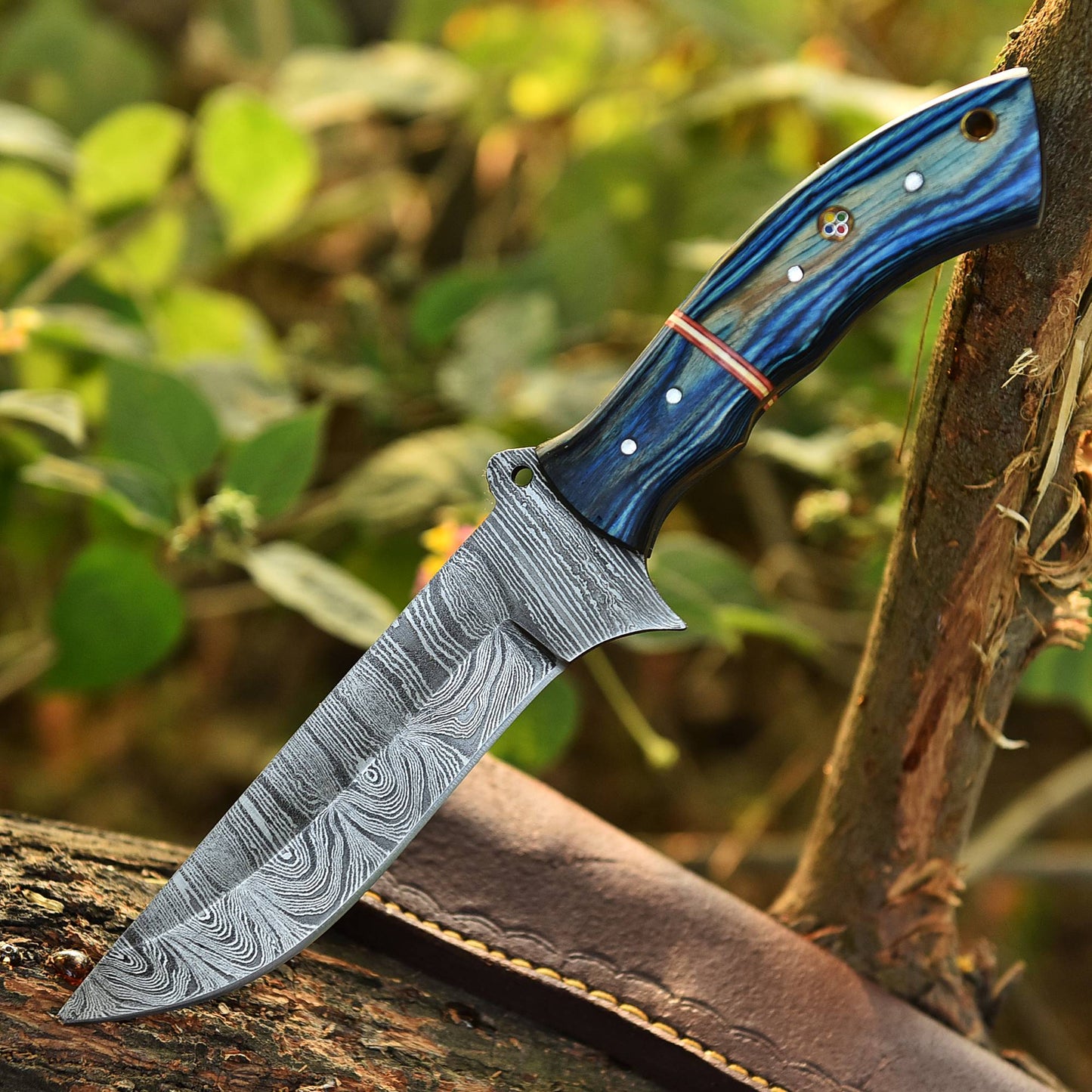 Custom Handmade Damascus Steel Full Tang Skinner Hunting Knife With Sheath
