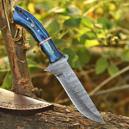 Custom Handmade Damascus Steel Full Tang Skinner Hunting Knife With Sheath