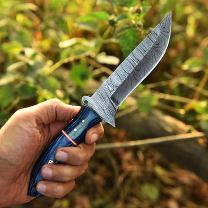Custom Handmade Damascus Steel Full Tang Skinner Hunting Knife With Sheath