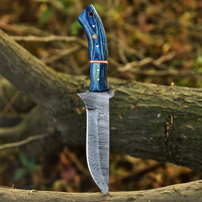 Custom Handmade Damascus Steel Full Tang Skinner Hunting Knife With Sheath