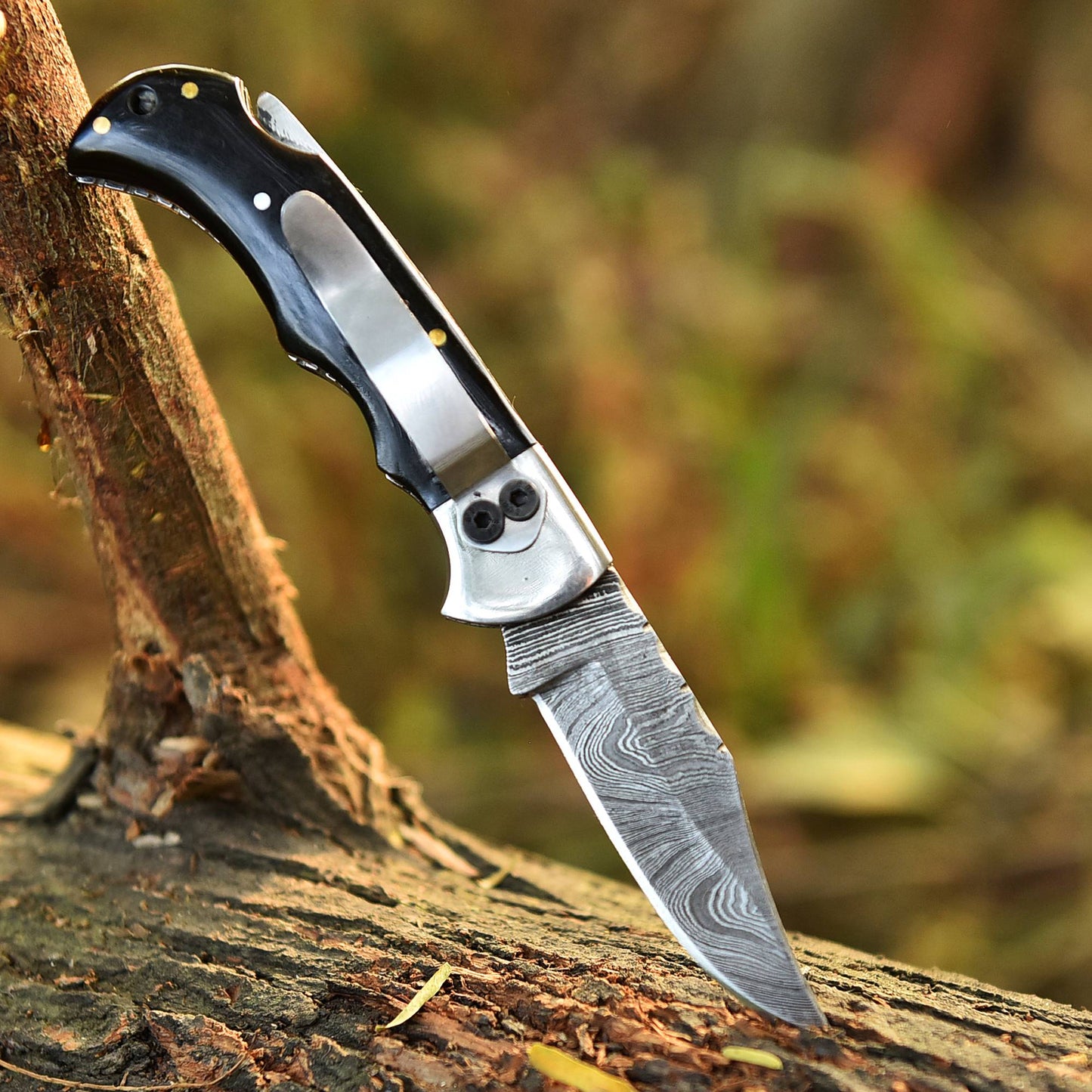 Handmade Damascus Back Lock Folding Blade Pocket Knife Resin Handle