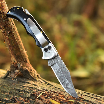 Handmade Damascus Back Lock Folding Blade Pocket Knife Resin Handle