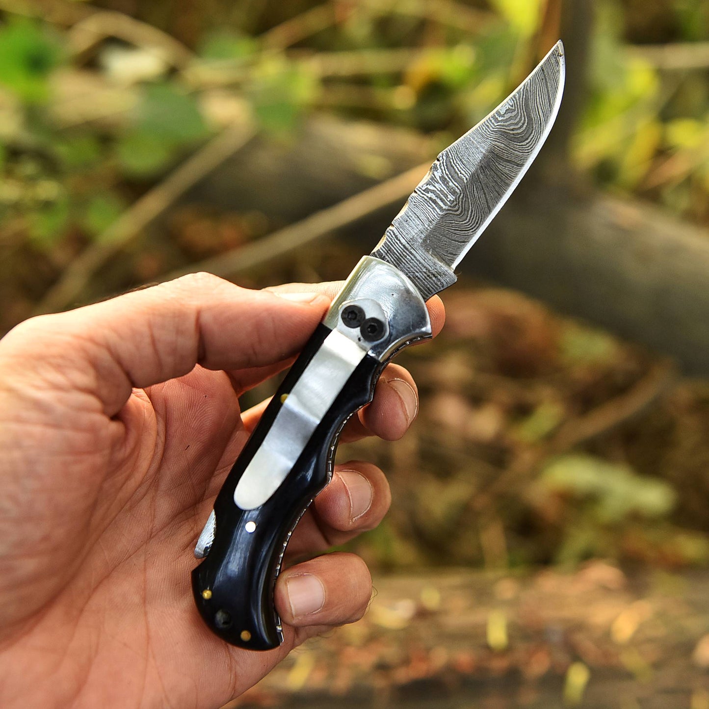 Handmade Damascus Back Lock Folding Blade Pocket Knife Resin Handle