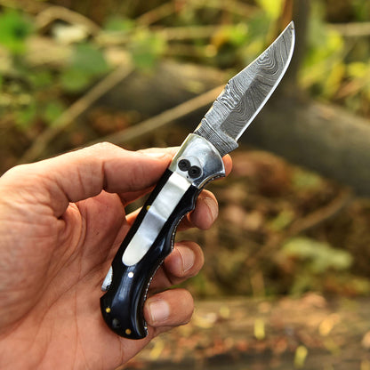 Handmade Damascus Back Lock Folding Blade Pocket Knife Resin Handle