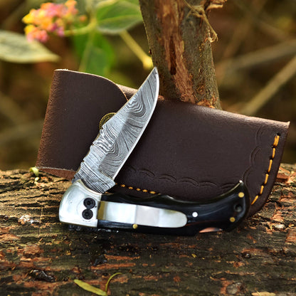 Handmade Damascus Back Lock Folding Blade Pocket Knife Resin Handle