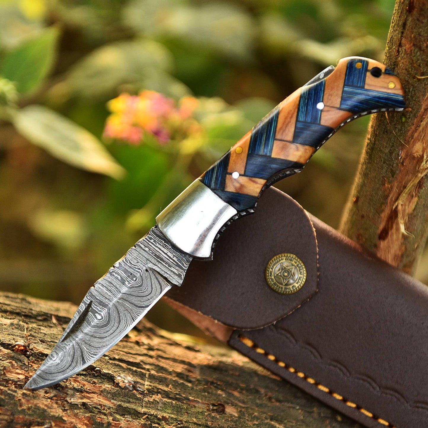Custom Hand Forged Heavy Duty Damascus Steel Folding Blade Pocket Knife