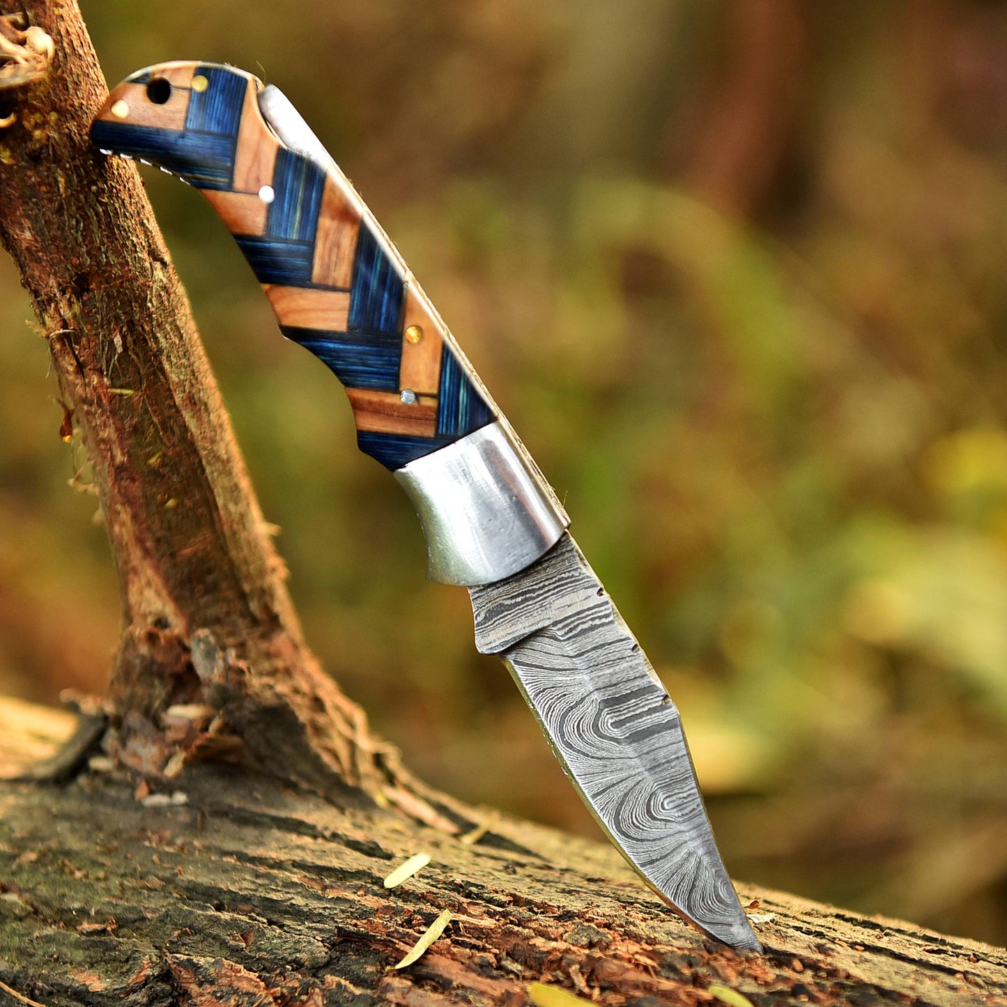 Custom Hand Forged Heavy Duty Damascus Steel Folding Blade Pocket Knife