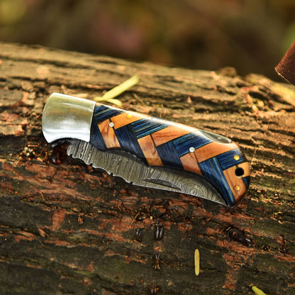 Custom Hand Forged Heavy Duty Damascus Steel Folding Blade Pocket Knife