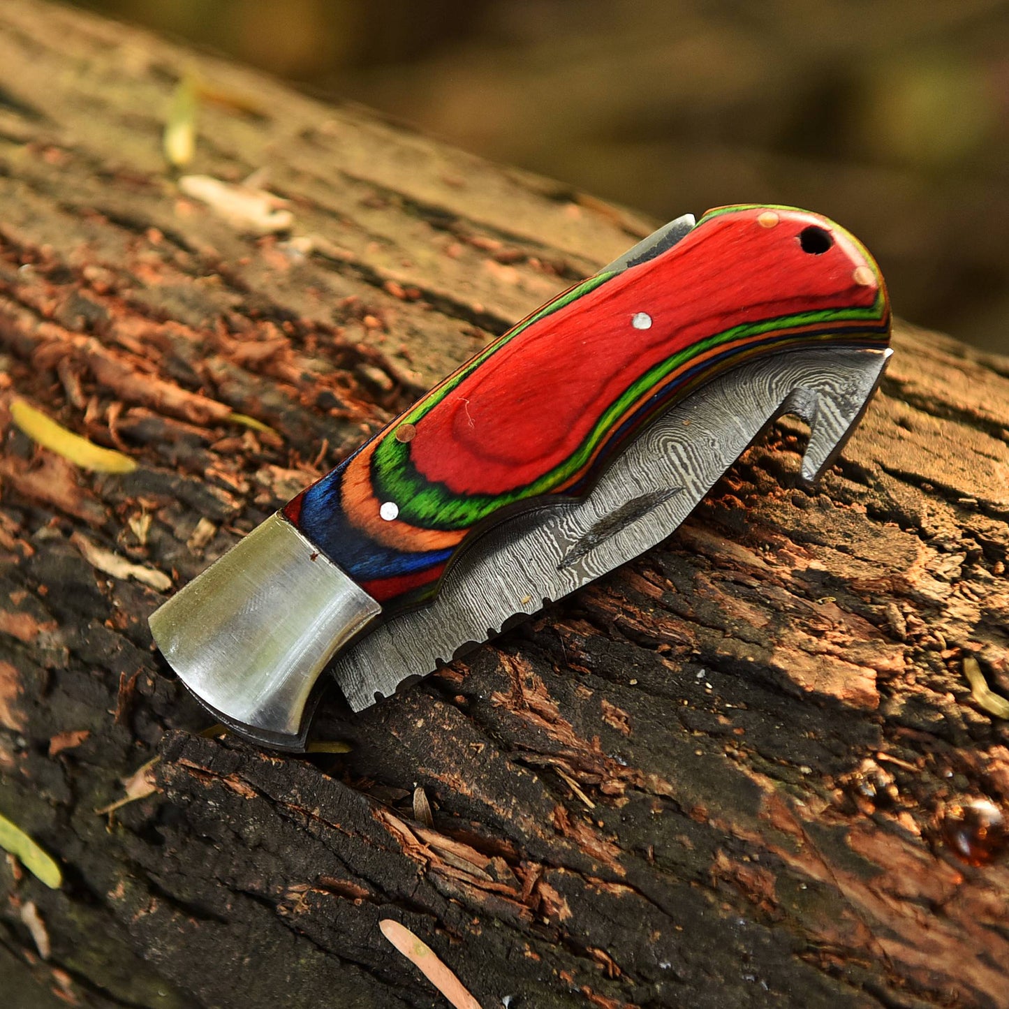 Handmade Damascus Back Lock Folding Gut Hook Blade Hunting Pocket Knife