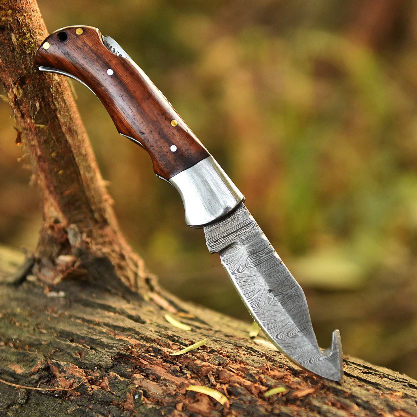 Handmade Damascus Outdoor Camping Folding Gut Hook Blade Pocket Knife