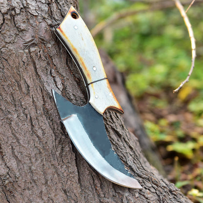 Handmade Carbon Steel Blade Ulu Kitchen Chef Knife Camel Bone Handle