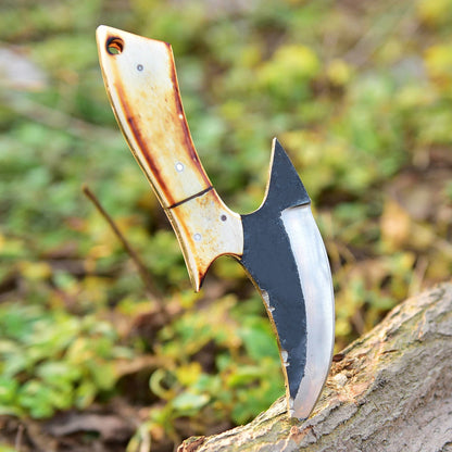 Handmade Carbon Steel Blade Ulu Kitchen Chef Knife Camel Bone Handle
