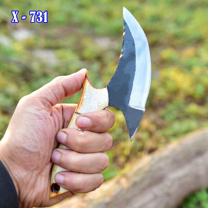 Handmade Carbon Steel Blade Ulu Kitchen Chef Knife Camel Bone Handle