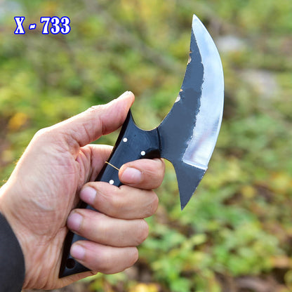 Handmade Carbon Steel Blade Alaska Ulu Kitchen Knife With Sheath