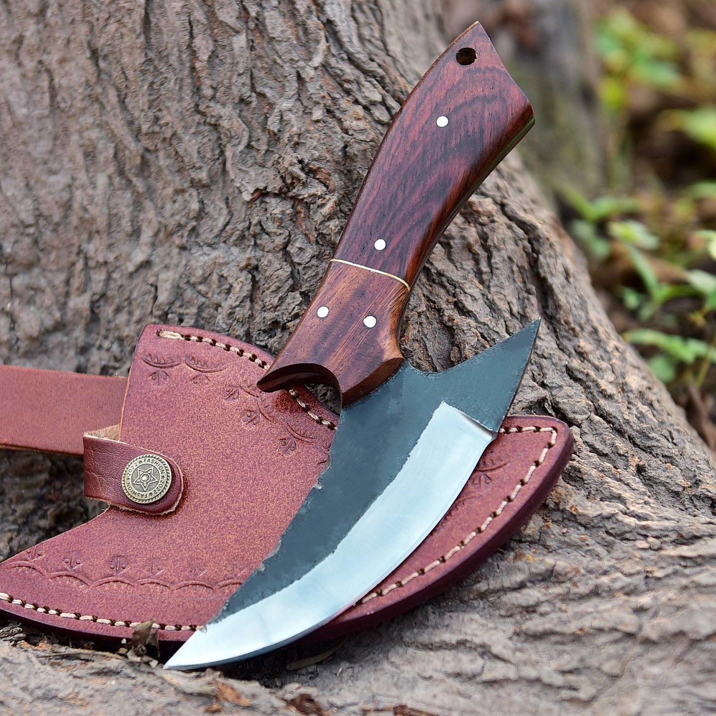 Hand Forged Carbon 1095 Steel Blade Ulu Kitchen Knife Wood Handle