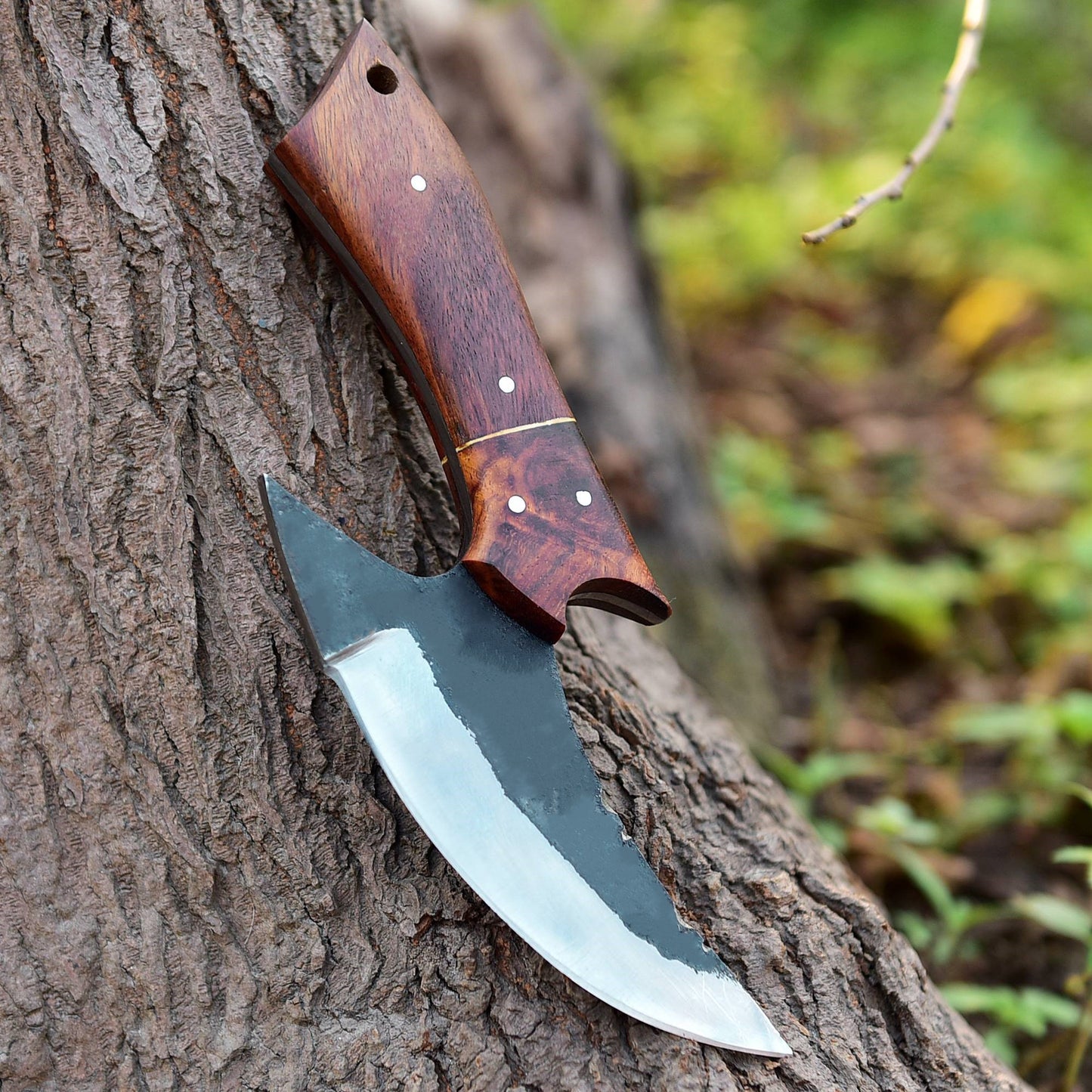 Hand Forged Carbon 1095 Steel Blade Ulu Kitchen Knife Wood Handle