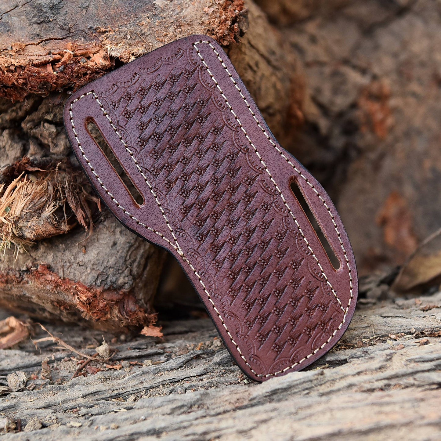 Hand Stitched Genuine Engraved Leather Fixed Blade Knife Sheath