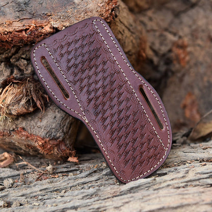 Hand Stitched Genuine Engraved Leather Fixed Blade Knife Sheath