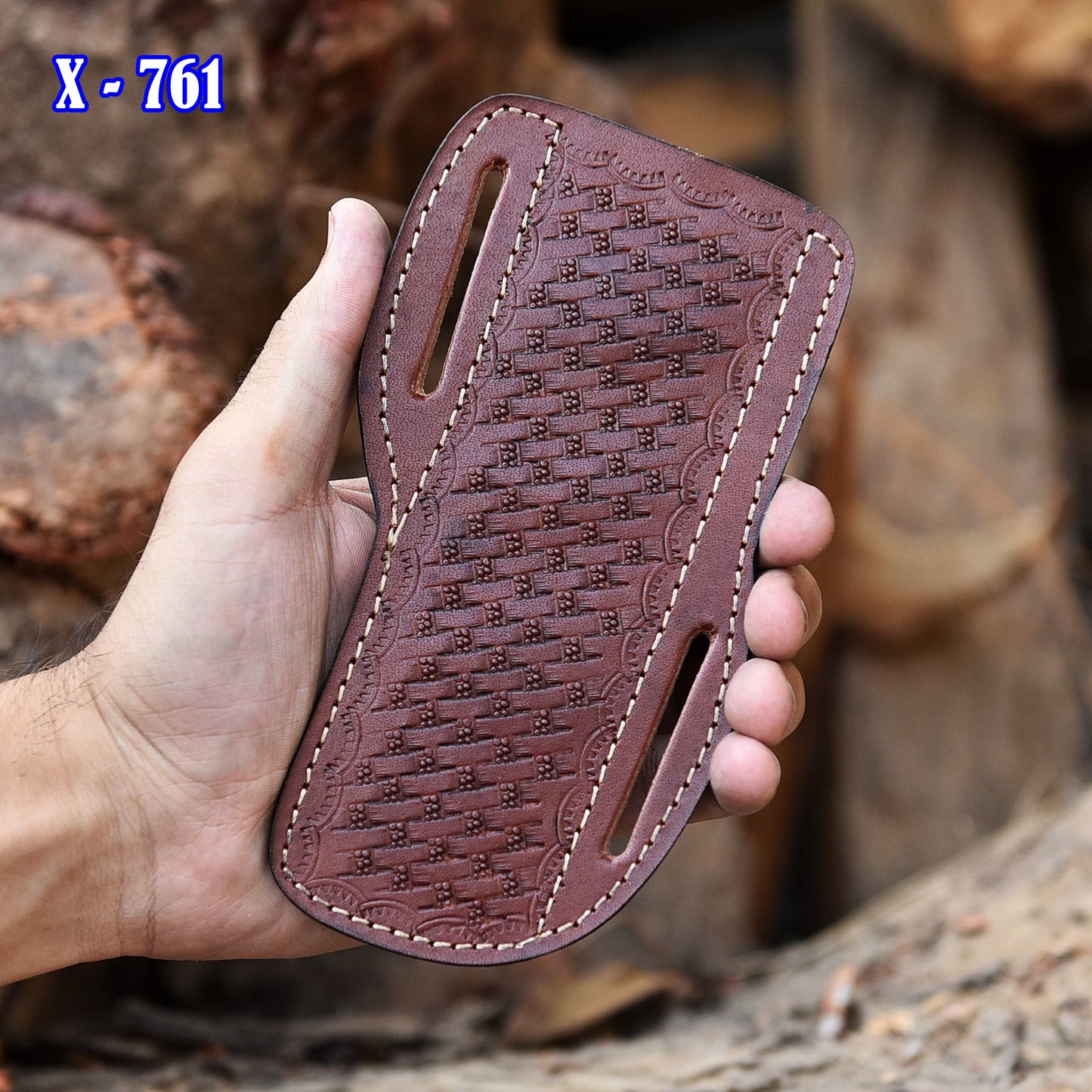 Hand Stitched Genuine Engraved Leather Fixed Blade Knife Sheath