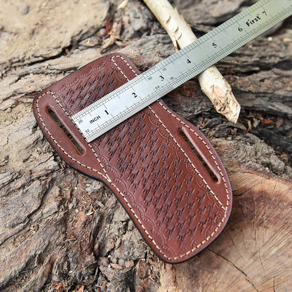 Hand Stitched Genuine Engraved Leather Fixed Blade Knife Sheath