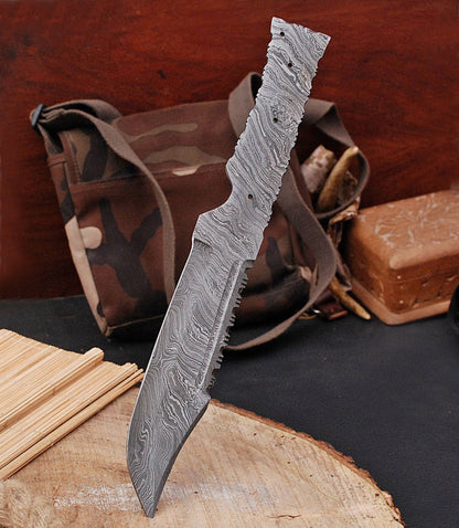 Bowie Knife Damascus Fixed Blade Tracker Blank Blade Ideal Outdoor Knives Full Tang X-13