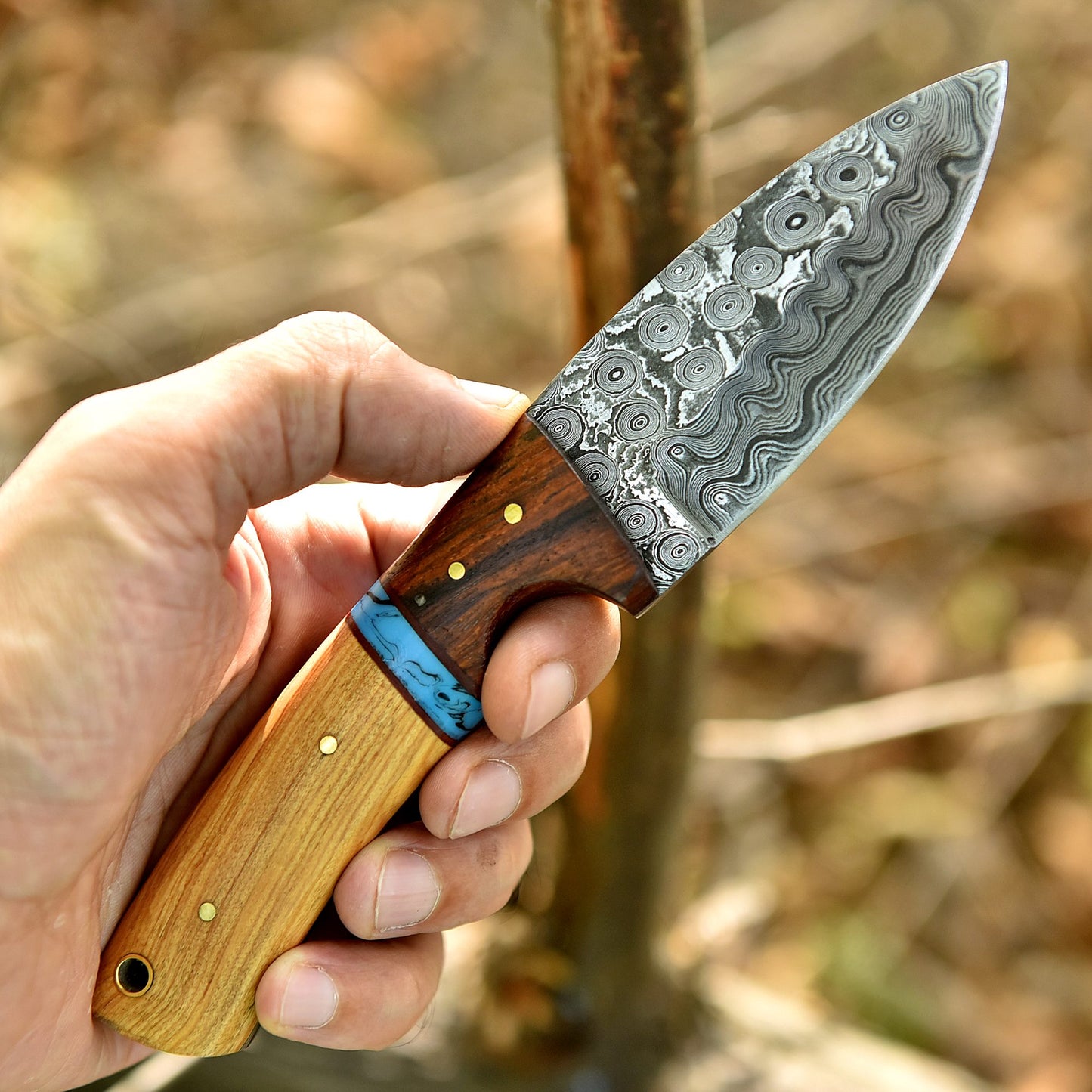 Hand Forged Damascus Steel Skinner Hunting Knife with Leather Sheath
