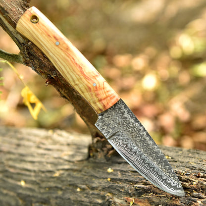 Elite Hunting Damascus Steel Blade Skinner Knife Wood Handle With Sheath