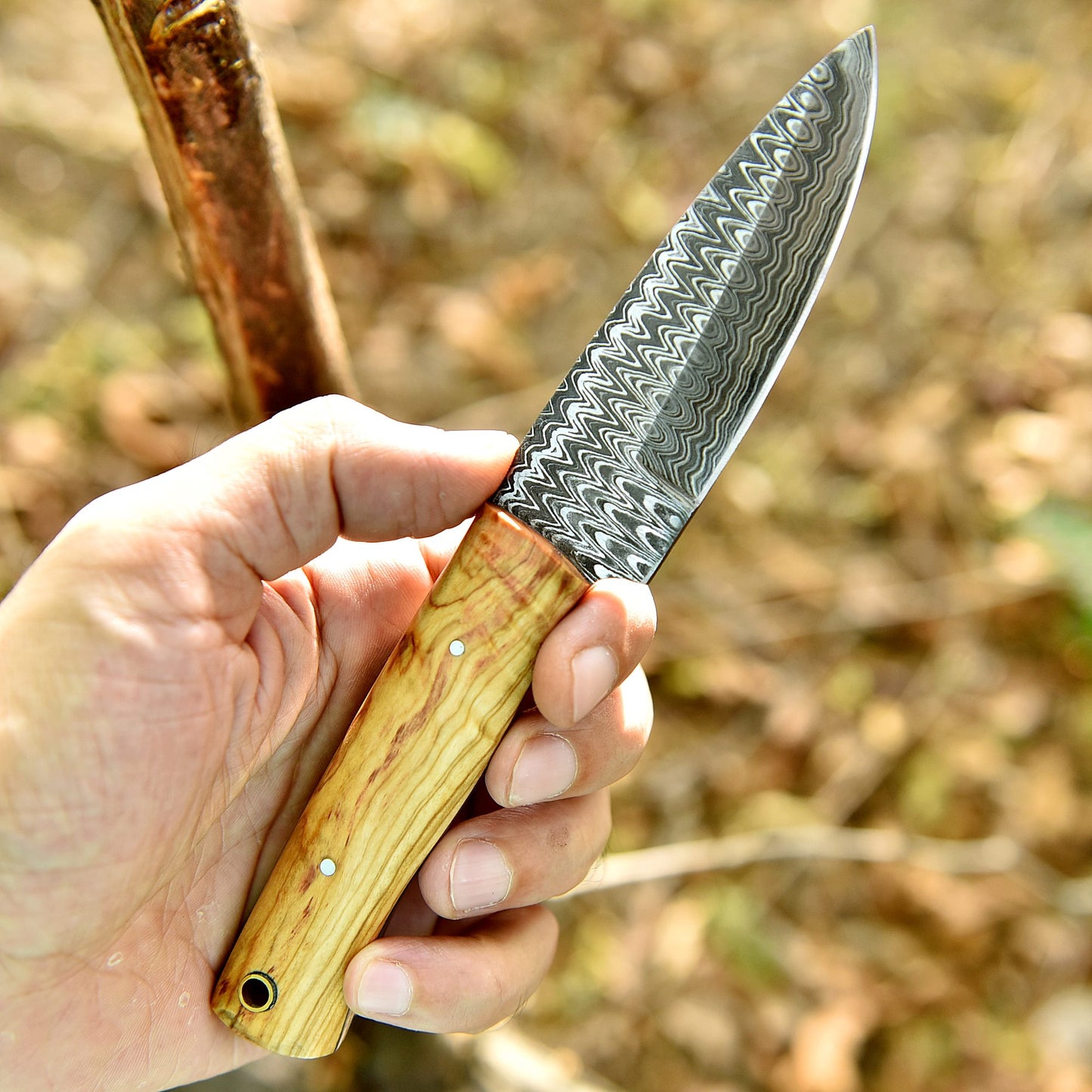 Elite Hunting Damascus Steel Blade Skinner Knife Wood Handle With Sheath