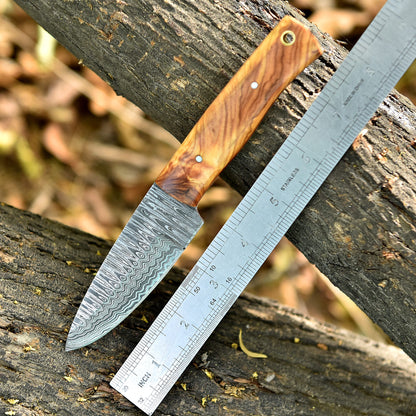 Elite Hunting Damascus Steel Blade Skinner Knife Wood Handle With Sheath