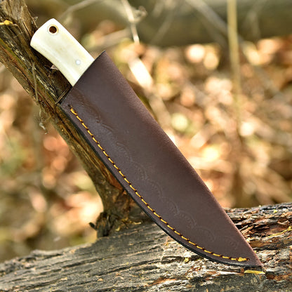 Custom Damascus Steel Skinner Hiking Camping Hunting Knife Camel Bone Handle