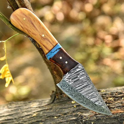 8" Elite Outdoor Damascus Steel Blade Skinner Knife Wood Resin Handle
