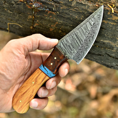 8" Elite Outdoor Damascus Steel Blade Skinner Knife Wood Resin Handle
